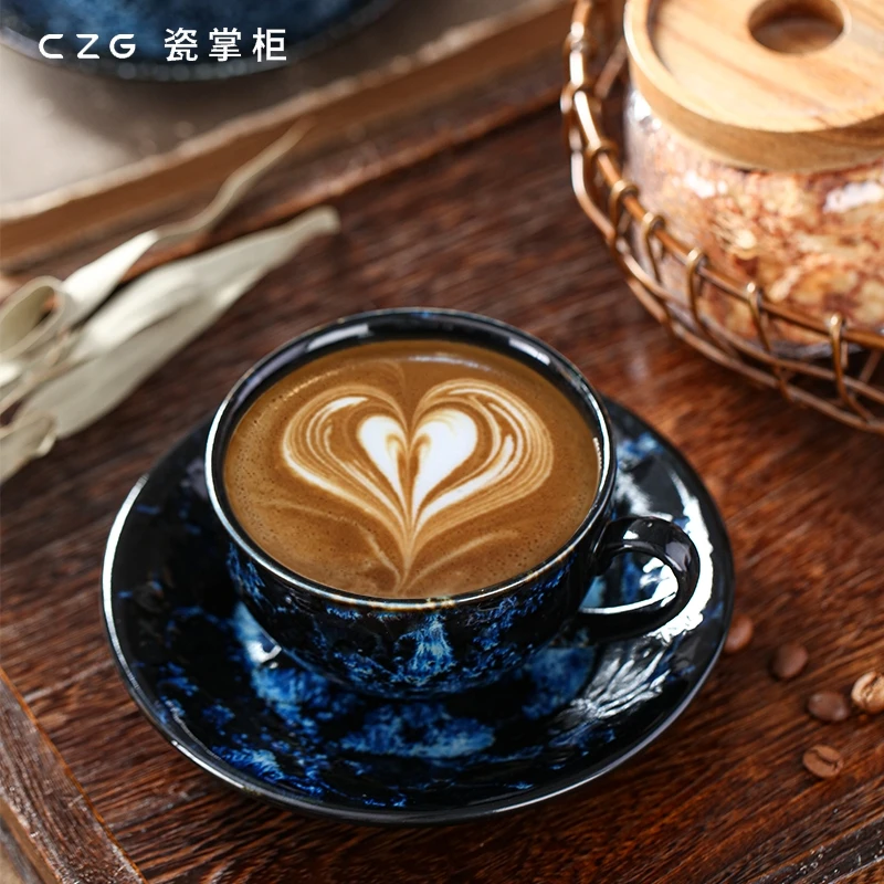 220ml Bone China Coffee Cup And Saucer Funny Fashion Design Japanese-style Coffee Mug Cafe Espresso Cup image 3