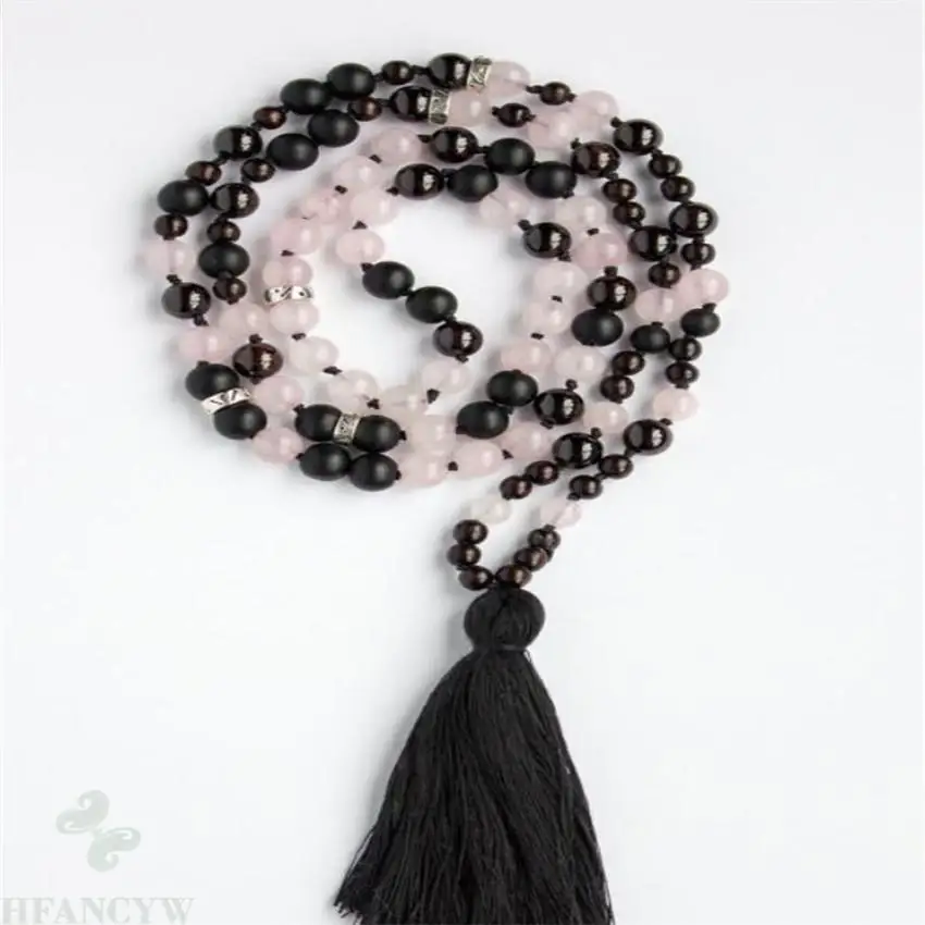 

8mm obsidian Powder crystal Gemstone Mala necklace Tassel Fancy cuff Gemstone Handmade energy Wristband spirituality Unisex