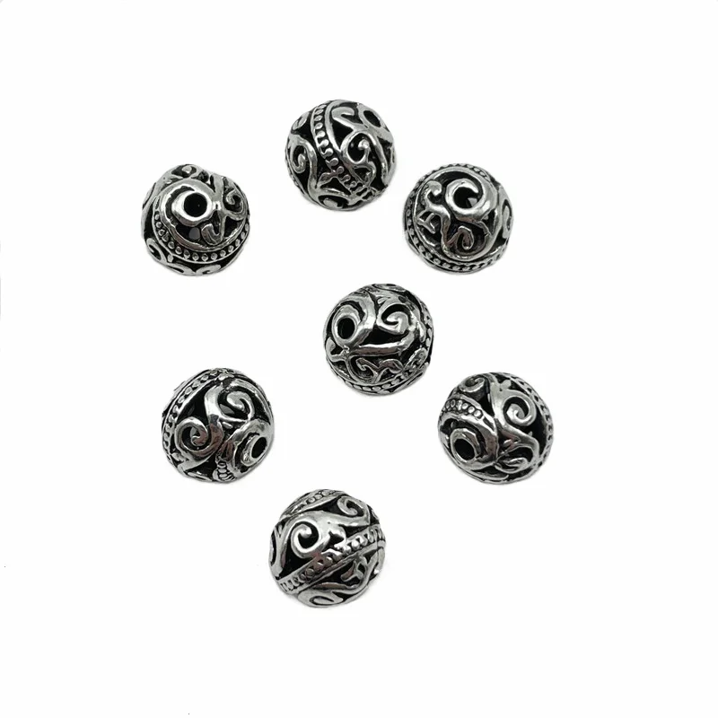 10pcs 10mm Tibetan Antique Silver Color Hollow Ball Metal Beads Spacer Beads For Jewelry Making DIY Bracelet Nekclace