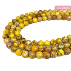 Golden Sea Sediment Natural Turquoise Imperial Jaspers Gemstone Round Beads Diy Bracelet for Jewelry Making 15