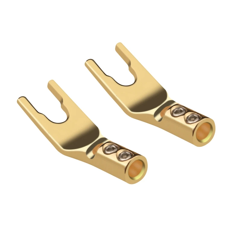 HiFi 4pcs Pure Copper Gold-Plated Y Spade Audio Speaker Cable Connector U-Shaped Terminal Cable Entry Hole Diameter 4.5mm