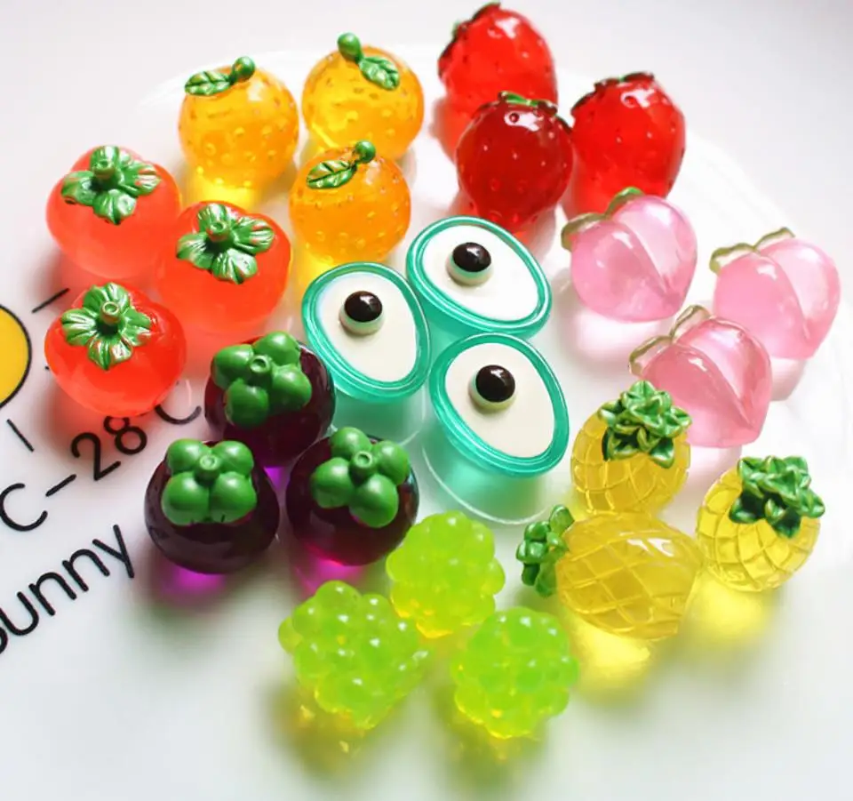 100/200pcs Kawaii 3D Transparent Fruit Cabochon Resin for Jewelry Making DIY Earrings Pendants Accessories Dollhouse Craft Deco