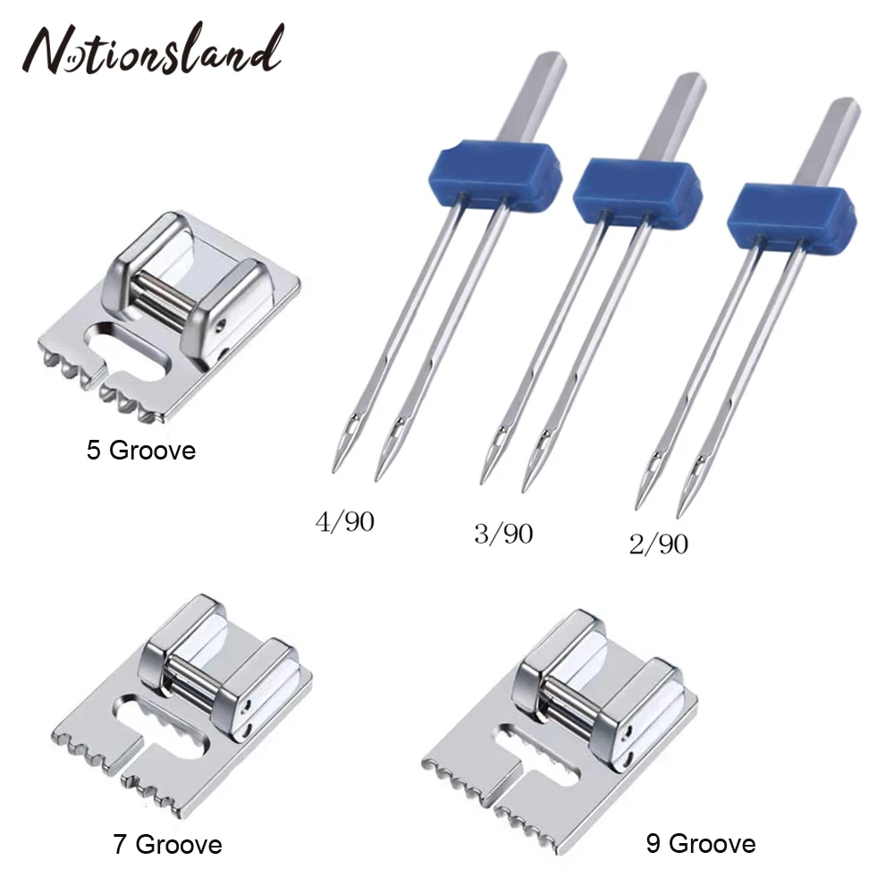 1Set Multifunctional Wrinkled 5/7/9 Grooves Sewing Presser Foot for Sewing Machine 2/3/4mm Twin Needles Sewing Accessories Tool