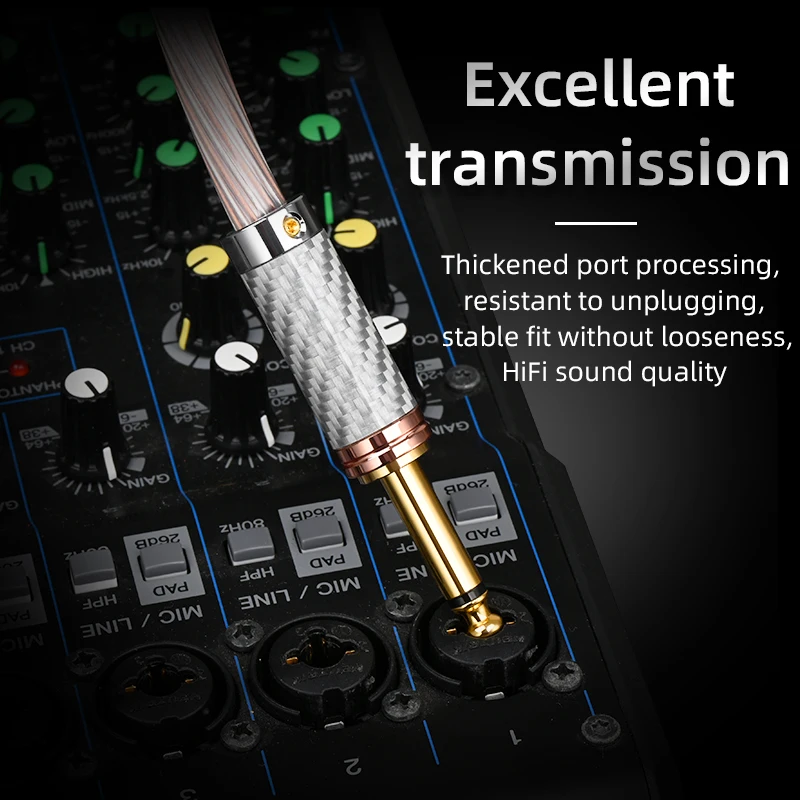 HIFI 6.5สายออดิโอทองแดงและเงินผสม6.5มม.TS ไมโครโฟนสายไมโครโฟนลดเสียงรบกวนอวัยวะอิเล็กทรอนิกส์สายเคเบิลกีตาร์