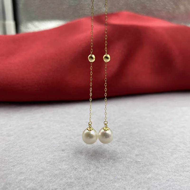 Sinya Jewelry 18k Gold Long Chain Tassel Drop Earring with High Luster Natural Pearls And Au750 Beads Best Gift for Women Ladies