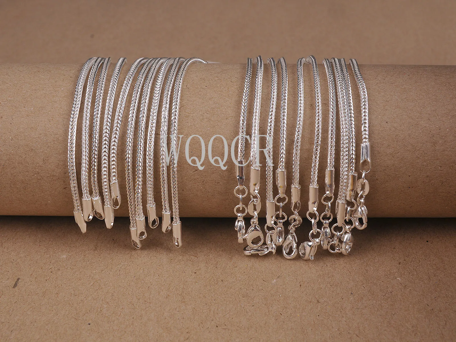 Wholesale 1PCS Of Bulk 925 Embossed Silver FOX TAIL Chain 16