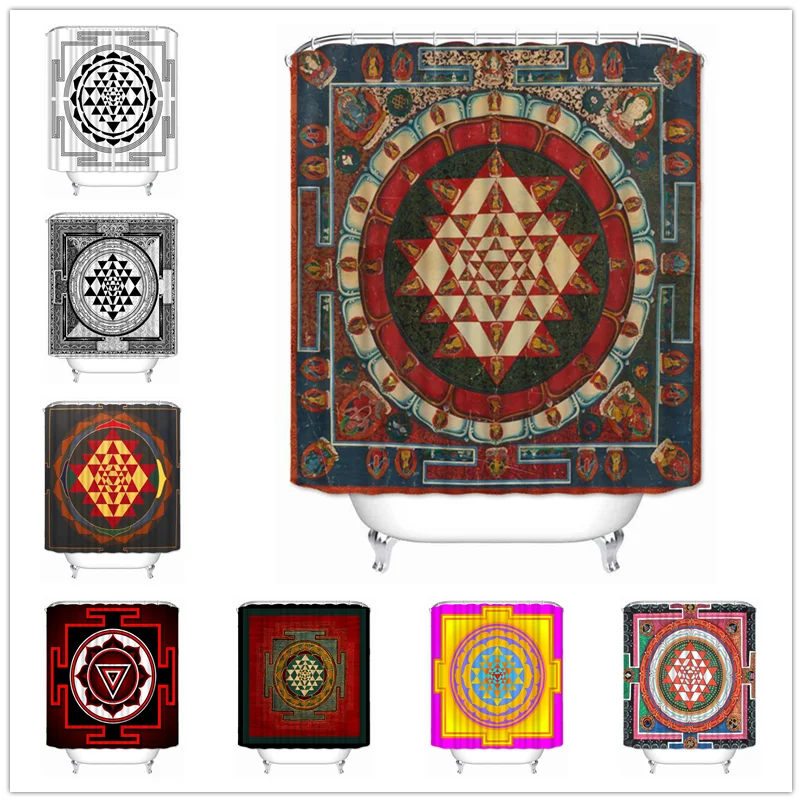 Musife Custom High Quality Sri Yantra Shower Curtain Waterproof Bathroom Polyester Fabric Bathroom Curtain