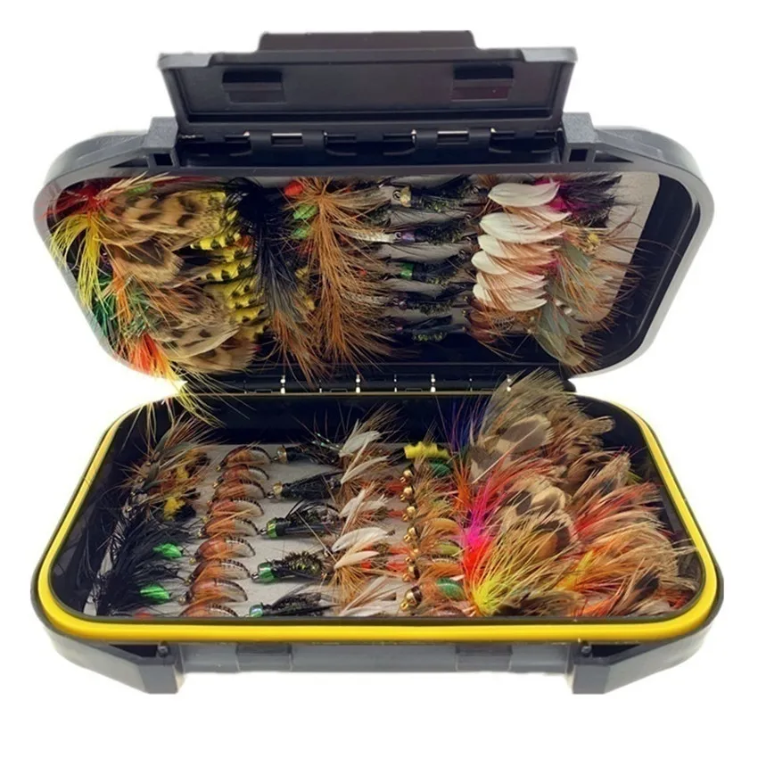 

40-160Pcs Wet Dry Nymph Fly Fishing Lure Waterproof Box Set Fly Tying Material Bait Fake Flies for Trout Grayling Panfish