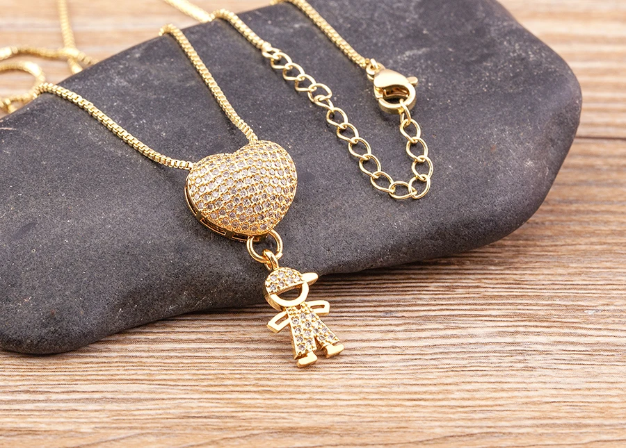 Nidin Heißer Verkauf Sohn Tochter Herz Vergoldet Zirkonia Familie Mädchen Junge Anhänger Halskette Kette Schmuck Für Mutter Geschenk – Detail 35