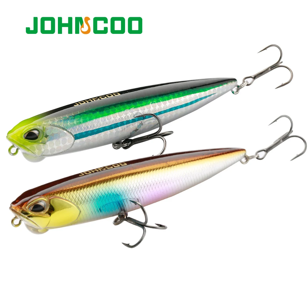 JOHNCOO PENCIL 100mm Topwater Lure 14g Swim Crankbait Whopper Artificial Bait Trolling Bass Pike Lure Walk 3D Eye