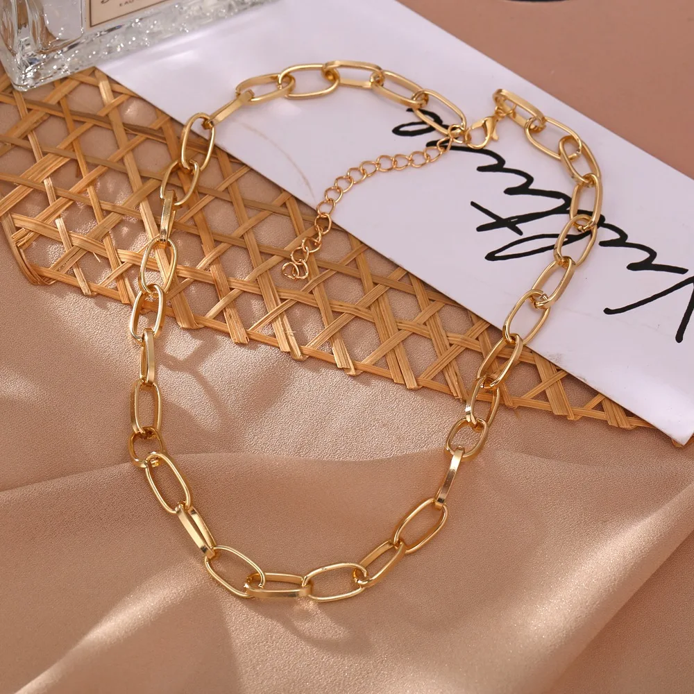 New Fashion Big Necklace for Women Punk Rock Twist Gold Silver Color Chunky Thick Lock Choker Chain Necklaces Party Jewelry