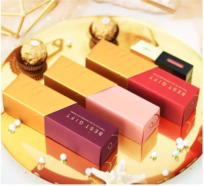 

50/100pcs Wedding favor and gifts chocolate candy box lipstick boxes gold red creative packaging a gift for guests