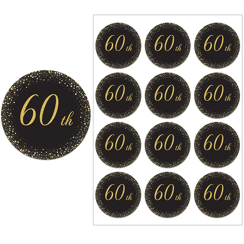 Happy Birthday 60th Birthday Decor Stickers Party Decorations Adult 60 Birthday Celebration Anniversary Seal Labels Gold Sticker