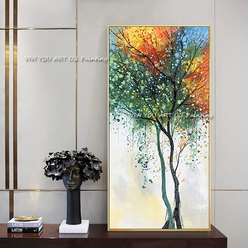 

Colorful Abstract Tree Oil Painting on Canvas Posters 100% Handmade Wall Art Decorative Picture for Living Room Home Decor Gift