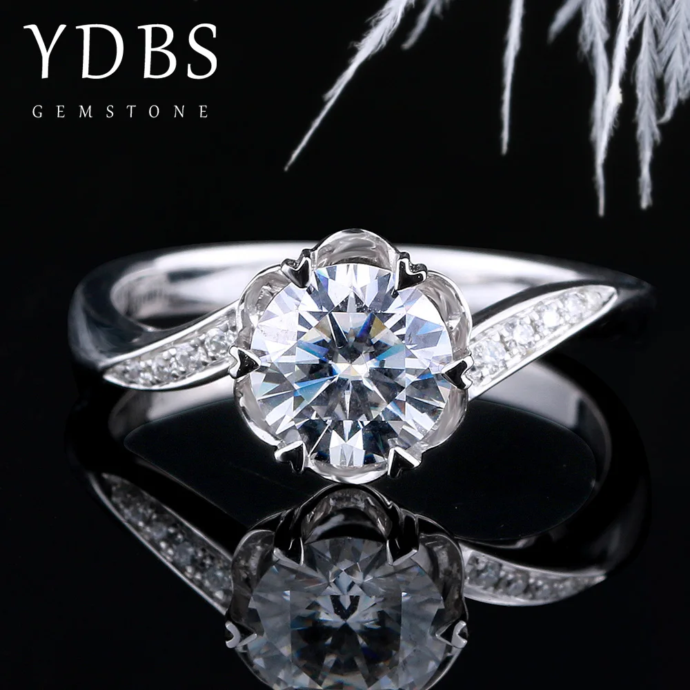 

Solid 14K 585 White Gold YDBS 1 Carat Diameter 6.5mm D Color Lab Grown Moissanite Diamond Engagement Ring for Women