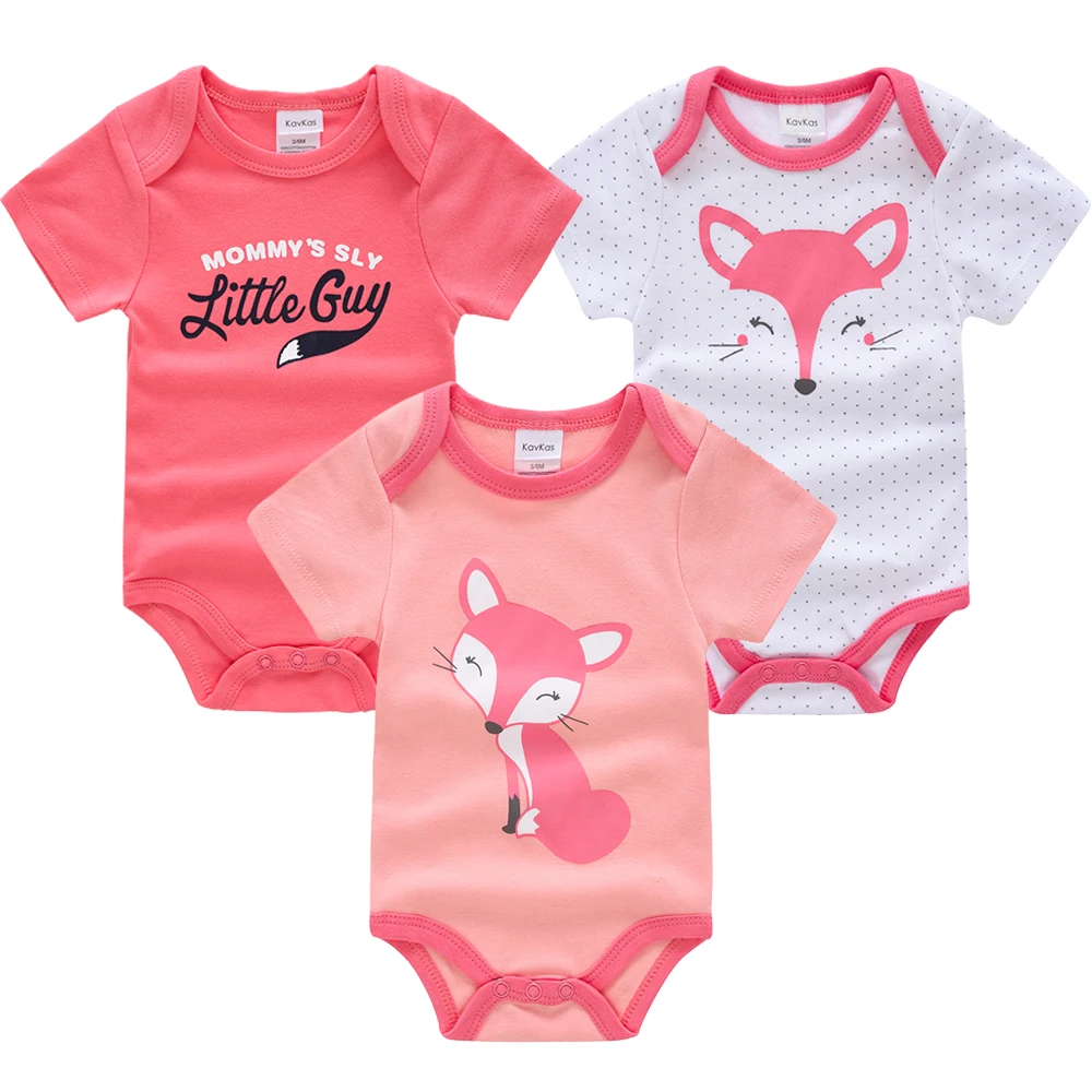 

Honeyzone Short Sleeve 3 Pcs/set Cotton Body bebe Summer Newborn Clothes Cute Fox Design Infant 0-3 months Overalls