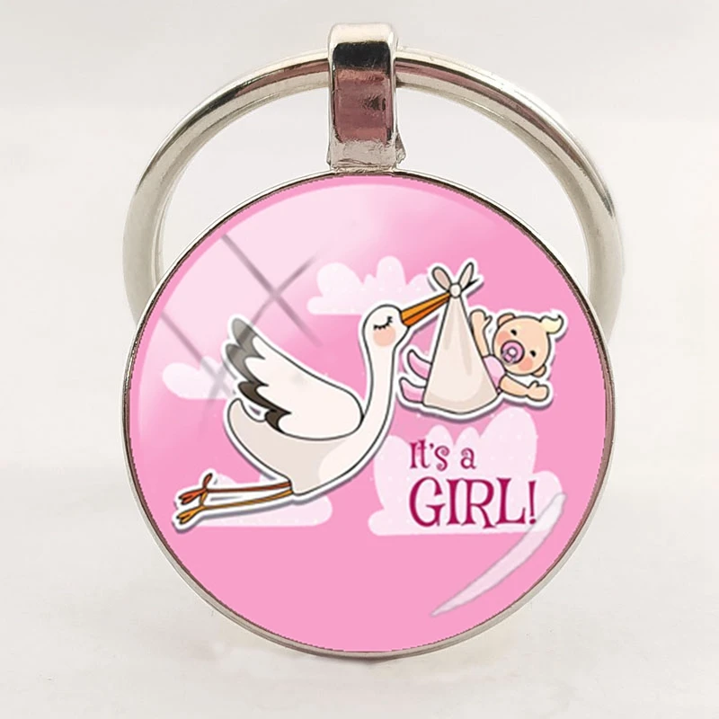 2020 new fashion handmade keychain stork and baby pendant keychain glass dome keychain women jewelry gift