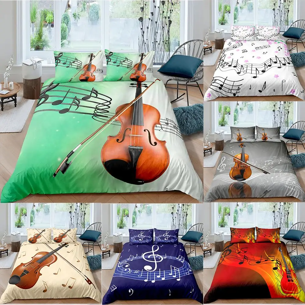 

New 2/3Pcs Piano Bedding Set Kids Girls Music Notes Duvet Cover Set Creative Quilt Cover Home Textiles King Dropshipping