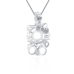 CLUCI Lovely Cat Shaped Pendant Charms 925 Sterling Silver Lucky Cat Pendant for Women Gemstone Silver Pearl Locket SC054SB