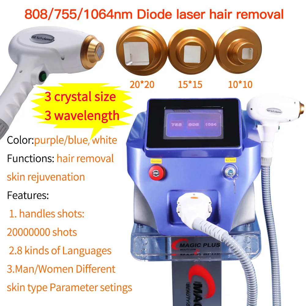 

Diode Laser Permanent Hair Removal Machine 808nm 755nm 1064nm 3 Wavelengths Hair Remover Skin Rejuvenation Desktop Beauty Tools