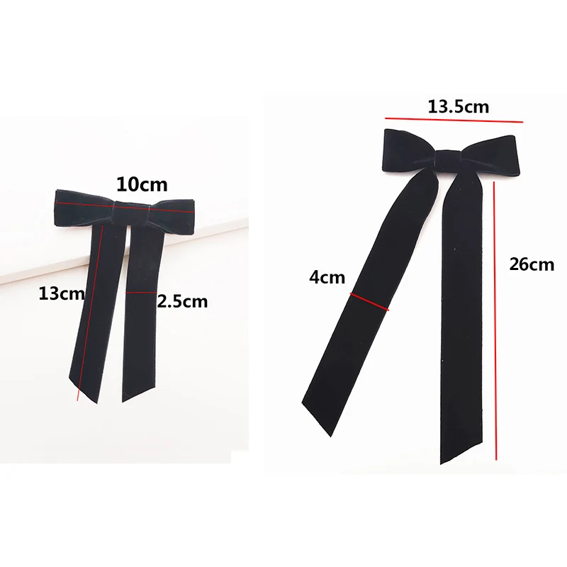 Lystrfac Vintage Black Velvet Bow Hair Clips For Women Long Ribbon Hairpin Simple Top Clip Ladies Hairgrips Hair Accessories