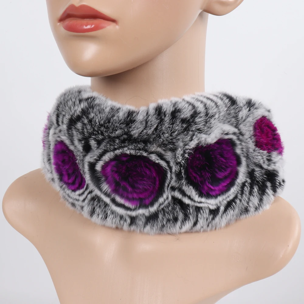 Damen Elastischer Blumen-Schal aus echtem Rex-Kaninchenfell, Natürlich Warmer Rex-Kaninchenfell-Stirnband, Damen Winter Echt-Rex-Kaninchenfell-Schals – Detail 17