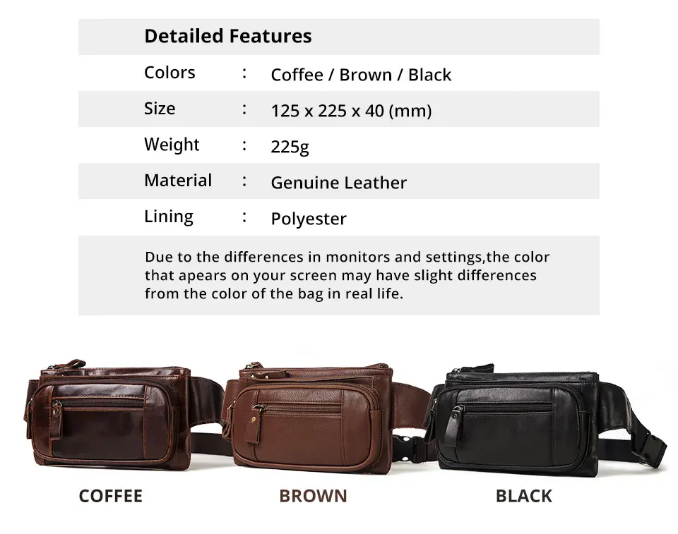 HUMERPAUL Mode Taille Packs Männer Echtes Leder Organizer Reise Brust Tasche Notwendigkeit Taille Gürtel Handy Kleine Bum Tasche – Detail 3