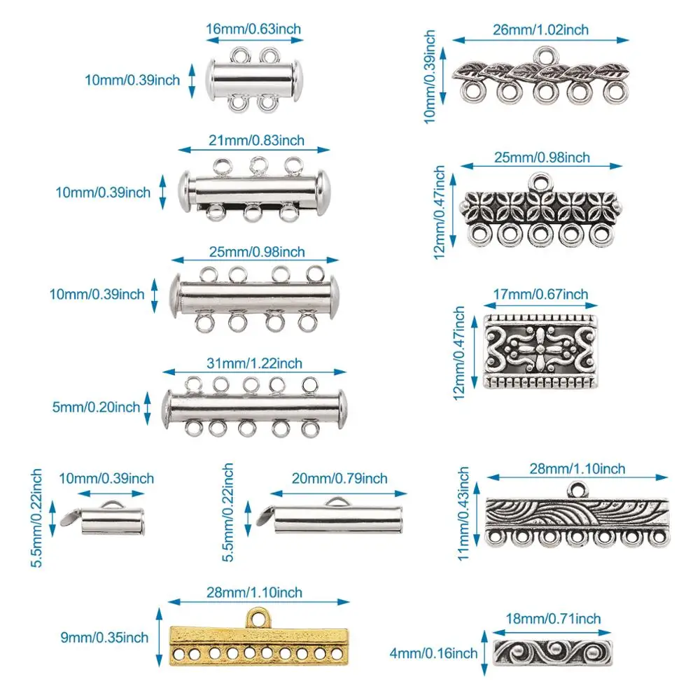148pcs /Box Brass Magnetic Slide Lock Clasps Tibetan Style Alloy Links Connectors for Earring Necklace Jewelry Accessories