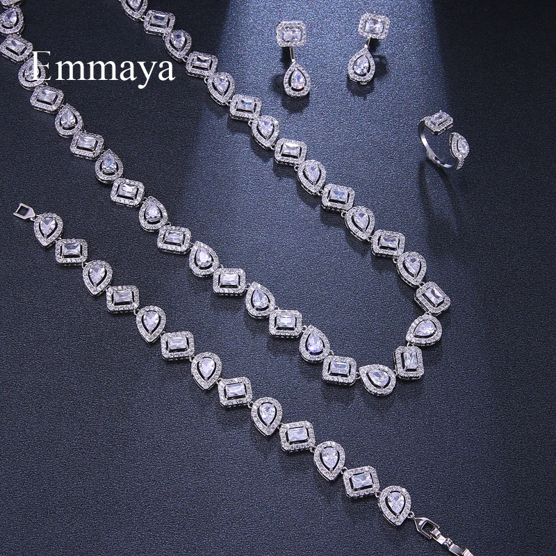 Emmaya Luxury Crystal Costume Jewelry Sets White Zircon Bracelets Pendant&Necklace Rings Earrings Wedding Party