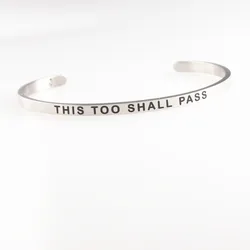 THIS TOO SHALL PASS Stainless Steel Bangles Laser Engraved Initial Mantra Open Cuff Bracelets Inspirational Jewelry Wholesale