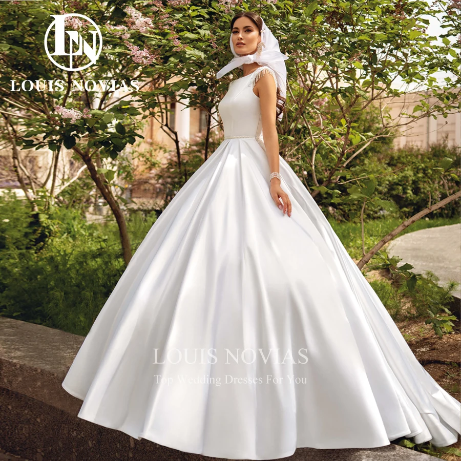 LOUIS NOVIAS Satin Wedding Dresses For Women 2024 Simple Bridal Gown Square Collar Appliques Tassel Classy A-Line Bride Dresses