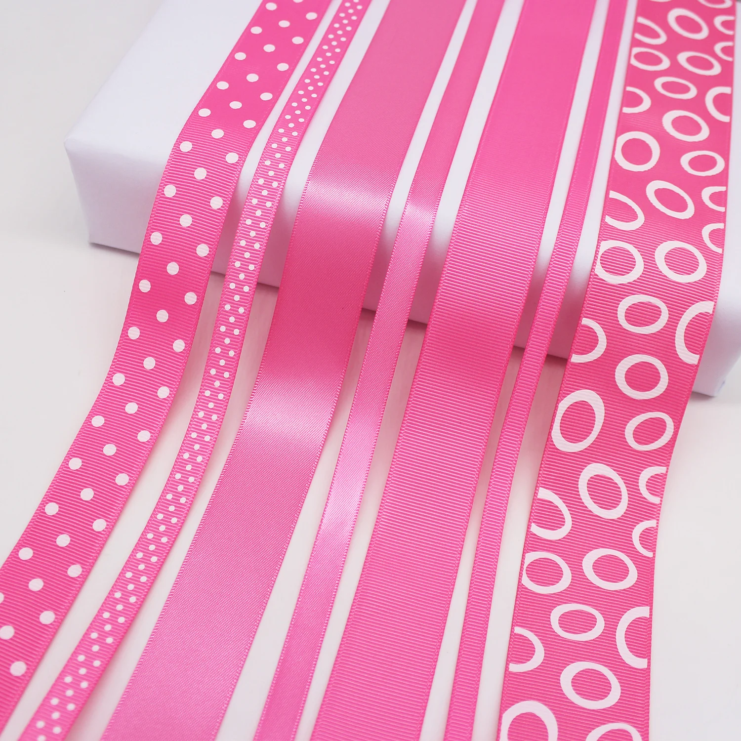 5 Meter/Lot Hot Pink Color Grosgrain Ribbon Satin Ribbon Dot Print DIY Girls Hair wear Accessories 3mm 6mm 9mm 16mm 25mm 38mm