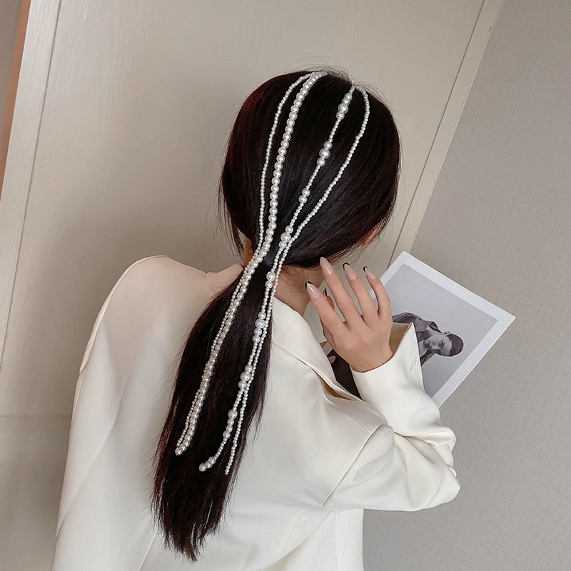 

Boho Braided Pearl Wedding Bridal Hair Accessories Trendy Long Tassel Tiara Hairpins Headband Prom Party Hair Clips Headdress