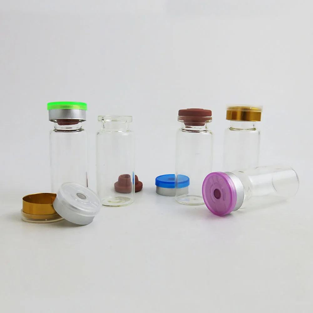 10ml  Clear Amber Injection Glass Vial with Plastic-Aluminium Cap1/3oz  Transparent Glass Bottle with Grey Butyl Stopper 100pcs