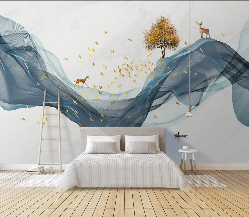 Chinese ink landscape fog forest lake background wall Mural home decoration custom size 3D Wallpaper self-adhesive material image 4