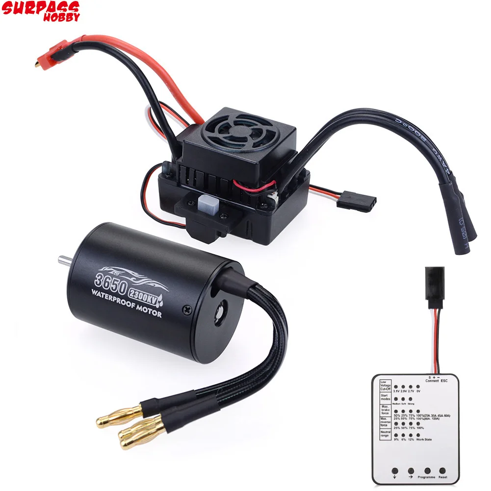 Surpass Hobby Waterproof 3650 2300KV 3100KV 3900KV Brushless Motor with 60A ESC w/  Program Card Combo for 1/10 RC Car Truck Toy