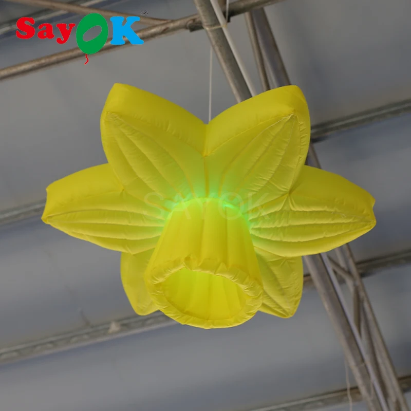 

1m Dia Inflatable LED Hanging Decoration Inflatable Morning Glory Yellow Flower with LED Colored Bulb for Party Decoration