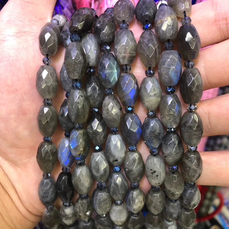 Natural Labradorite Barrel Beads, 10x14mm Rice Shaped Loose Spacer Stone Beads For DIY Jewelry Making MY210404