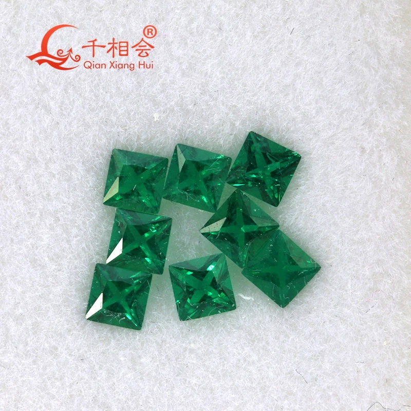 

2-5MM green square princess cut Created Hydrothermal Muzo Emerald including minor cracks and inclusions loose gemstone