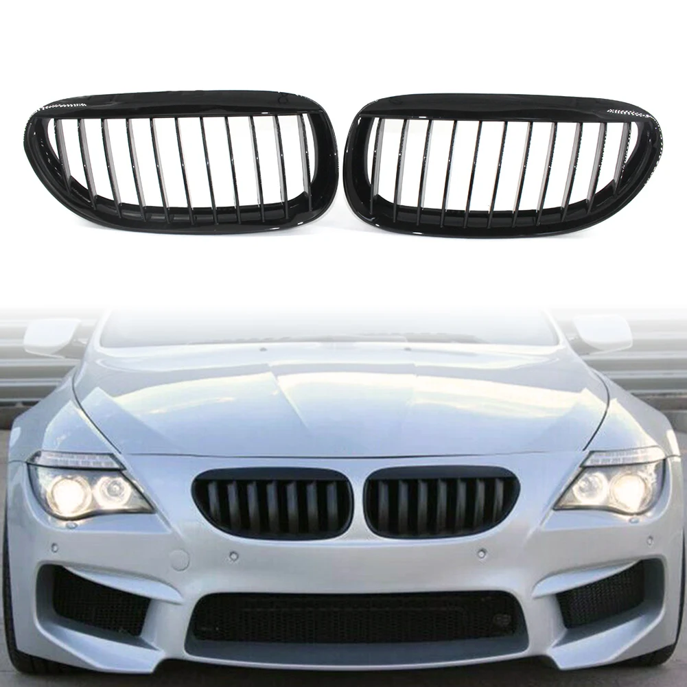 

2Pcs Front Bumper Kidney Grille For BMW E63 E64 6 Series 650i M6 2004-2010 Gloss Black ABS Car-Styling Mesh Grill Replacement