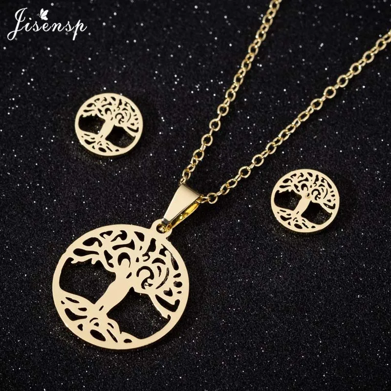 Bohemia Tree of life Pendant Necklace for Women Couple Stainless Steel Jewelry Set Fashion Statement Necklaces Chain femme Gifts