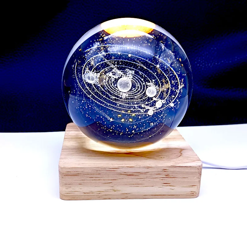 New K9 Crystal Ball 3D Laser Engraved Solar System Miniature Model Glass Sphere Feng Shui Home Decor Ornaments Astronomy Gift