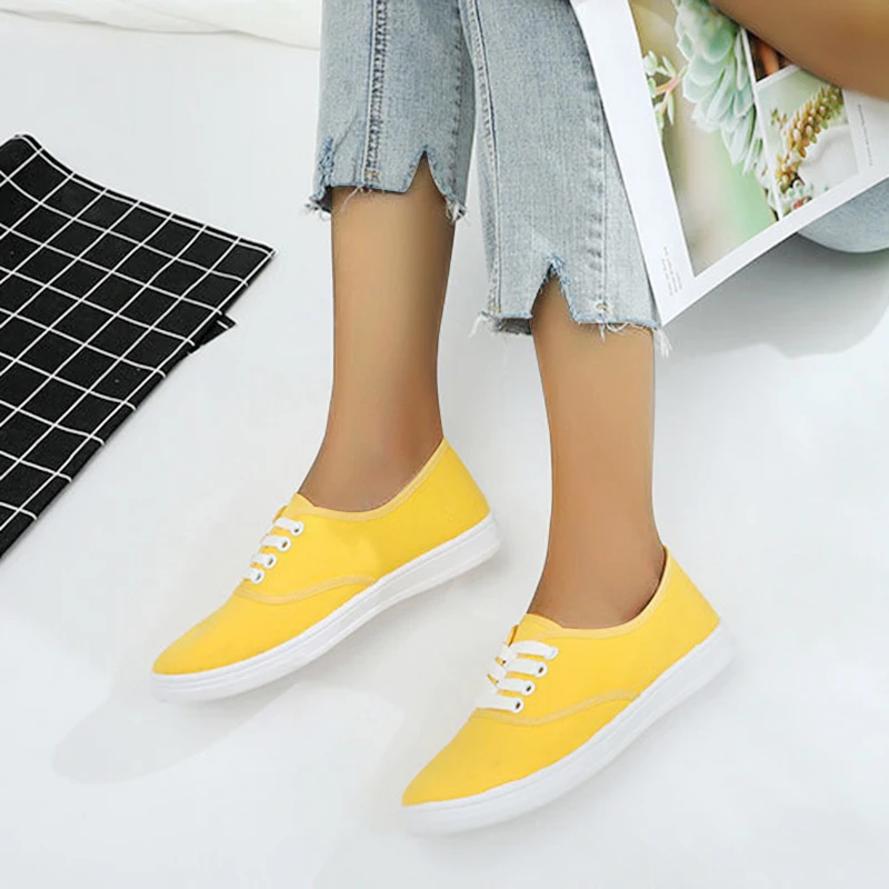 2021 spring Loafers canvas Shoe Sneakers For Women Shoes Breathable Women\'s Casual Shoes Lace up Solid color Woman Shoes 35-41