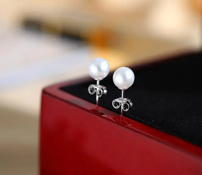 

New Arrival Favorite Pearl Jewelry Natural Classic Round Pearl Earrings White Color S925 Sterling Silver Simple Wedding Earring