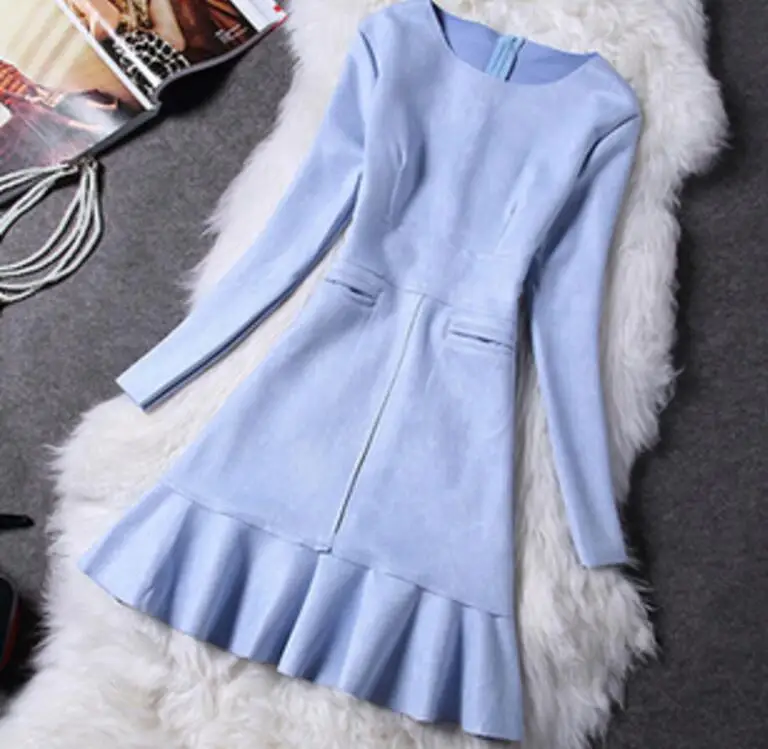 New Winter Fashion Slim Women Suede Dress Long Sleeve Elegant Casual christmas dress party dresses vestidos