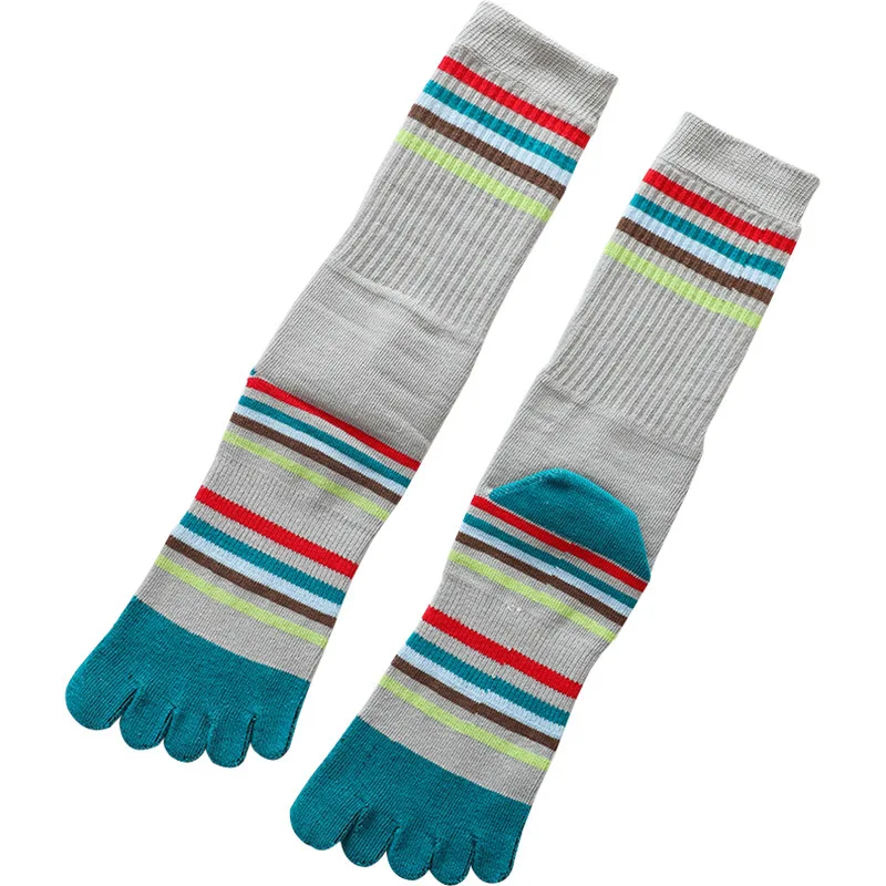 1 Pair Crew Men Five Toe Socks Striped Pure Cotton Stockings Absorb Sweat Split Toes Stripe Funny Man Finger Sports Yoga Sock