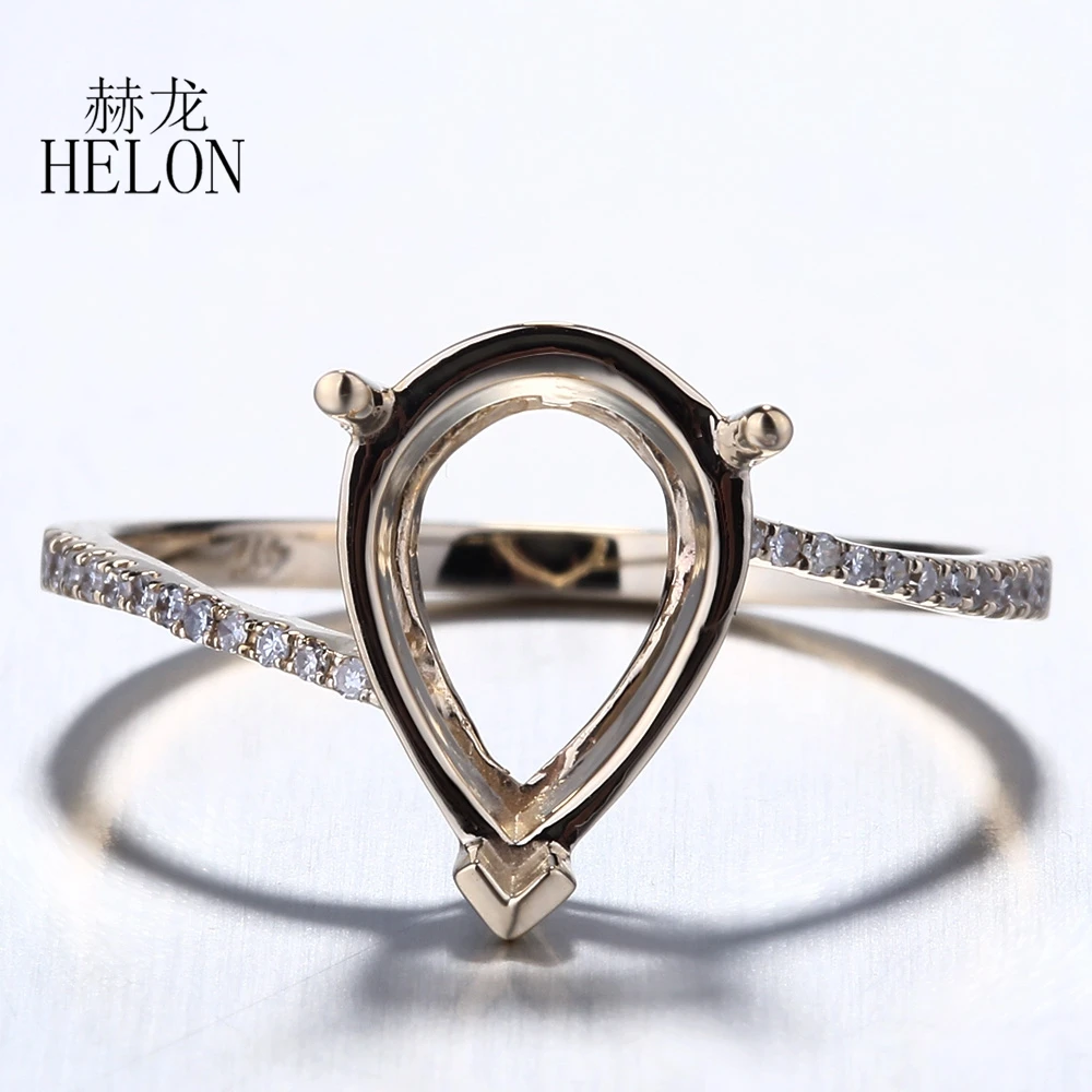 HELON 11x8mm Pear Cut Solid 14K Yellow Gold Pave Natual Diamonds Semi mount Engagement Wedding Women Fine Jewelry Diamond Ring