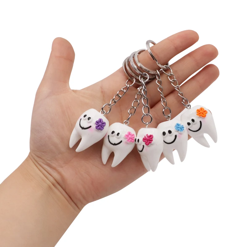 10pcs Cartoon Teeth Keychain Dentist Decoration Key Chains Pendant Resin Tooth Model Shape Key Rings Dental Clinic Gift For Kids