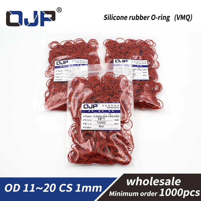 1mm Thickness 1000PCS/lot wholesale Red Silicon Oring Silicone/VMQ OD11/12/13/14/15/16/17/18/19/20mm O Ring Seal Rubber Gasket