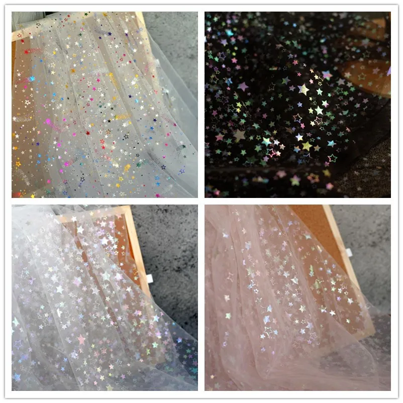 50X150cm Stars Net Gauze Fabric Material Sequins Starry Sky Veil Photo Curtain Background Decoration Cloth Lace Sequined Gauze